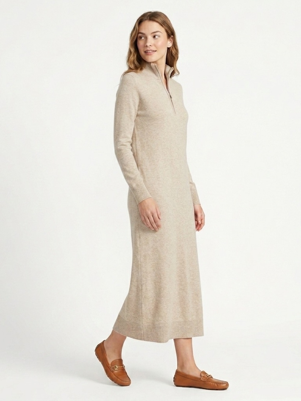 Tommy Bahama Pickford Half Zip Sweater Dress Cotton Blend Beige Large - Picture 1 of 9